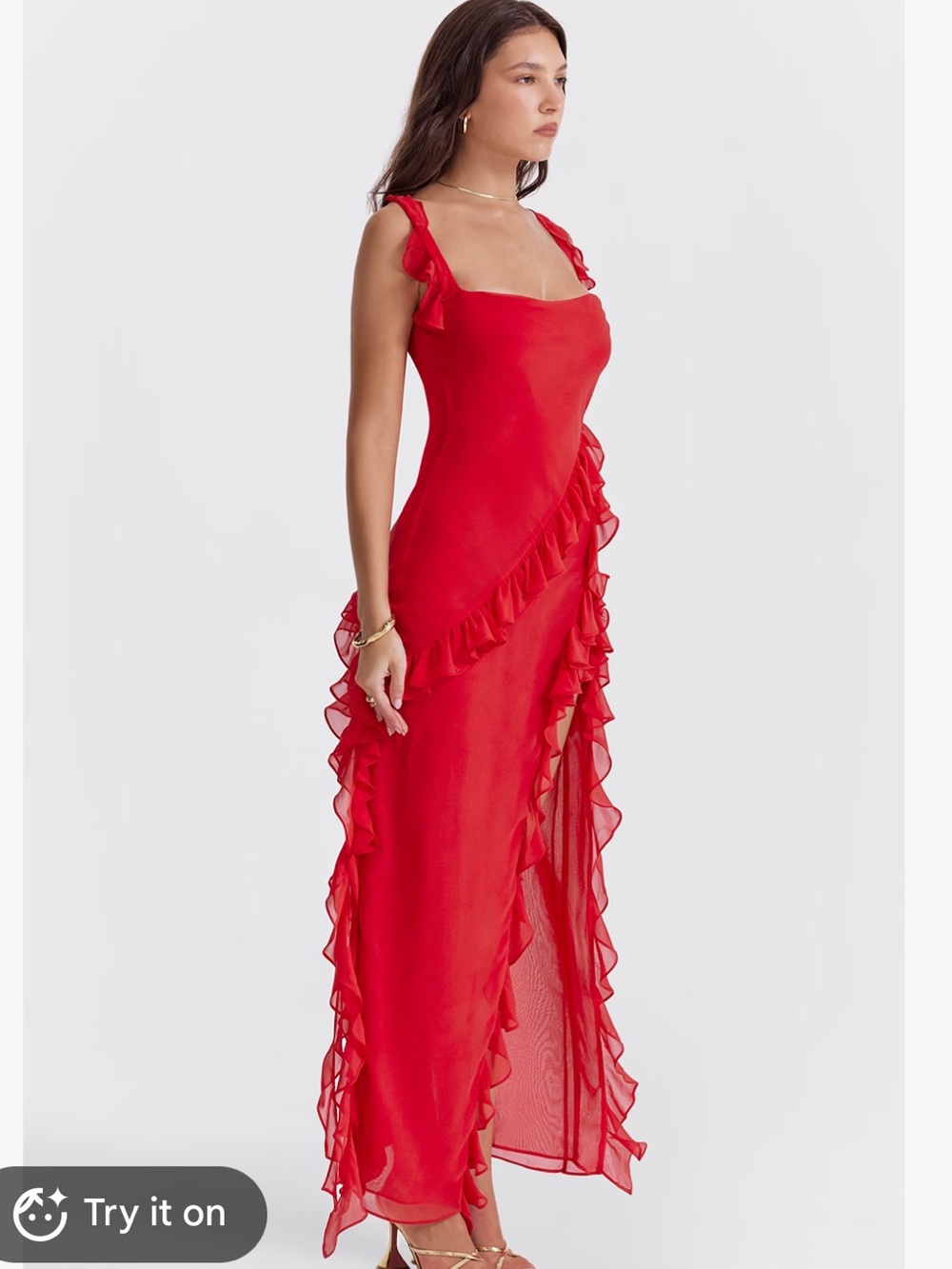 House of CB Ariela Dress Red Ruffle Maxi Size XS